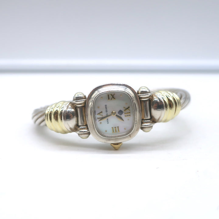 David Yurman Thoroughbred Mother of Pearl Cable Watch Sterling Silver &amp; 14k Gold