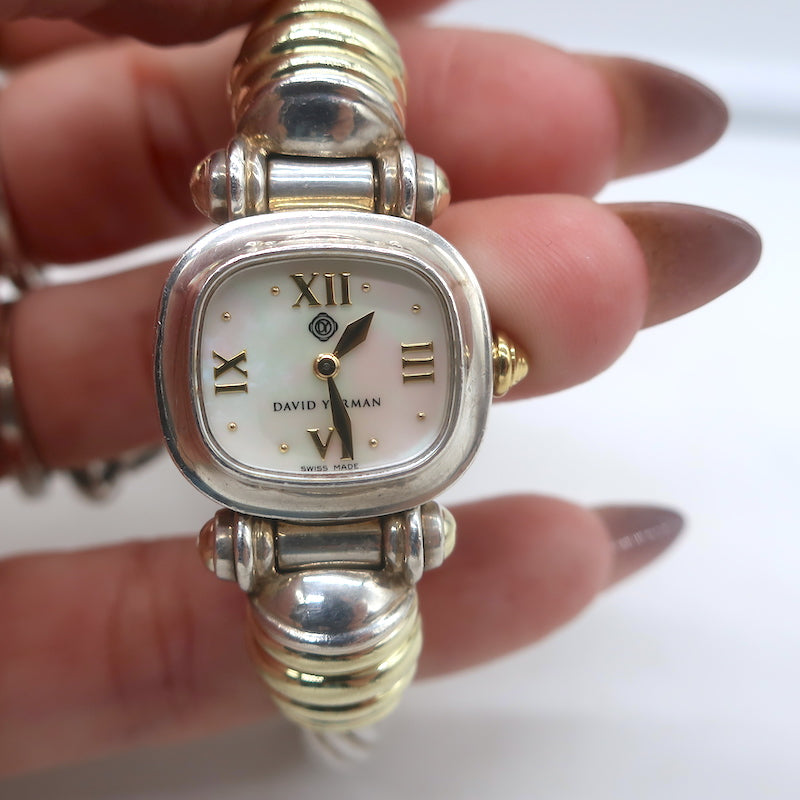 David Yurman Thoroughbred Mother of Pearl Cable Watch Sterling Silver &amp; 14k Gold