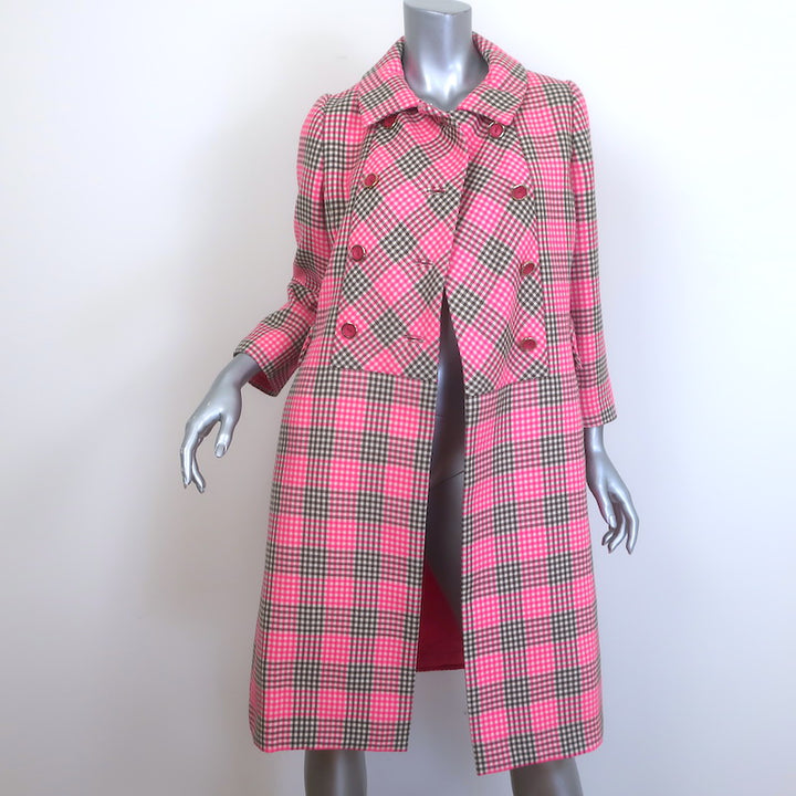 Vintage I. Magnin &amp; Co. Double Breasted Checked Coat Pink Size 6
