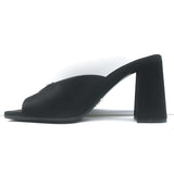 Prada Triangle Logo Sandals Black Satin Size 37 High Heel Slides