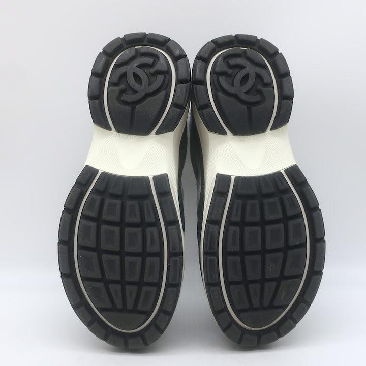 Chanel 22B CC Quilted-Heel Mixed Media Low Top Sneakers Black/Gray Size 35.5