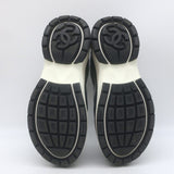 Chanel 22B CC Quilted-Heel Mixed Media Low Top Sneakers Black/Gray Size 35.5