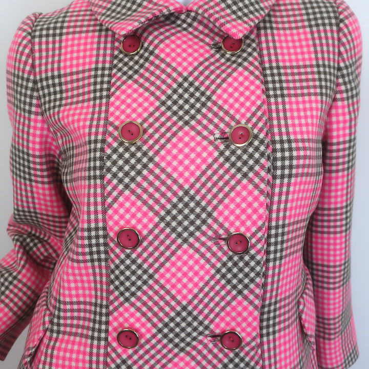Vintage I. Magnin &amp; Co. Double Breasted Checked Coat Pink Size 6