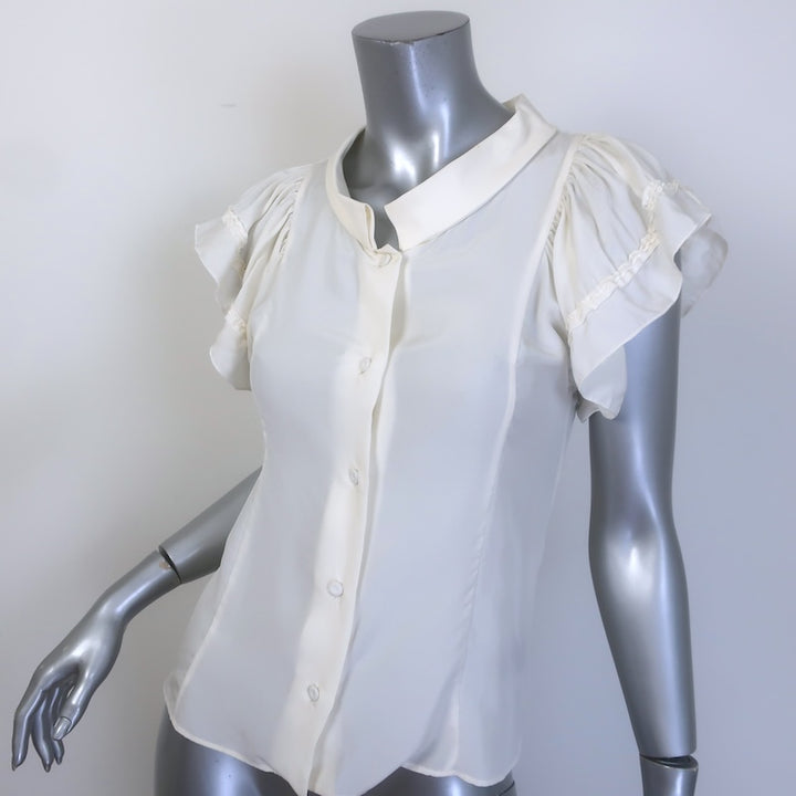 Fendi Flutter Sleeve Button-Up Blouse Ivory Silk Size 38