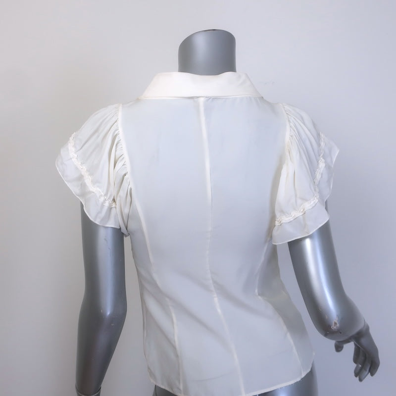 Fendi Flutter Sleeve Button-Up Blouse Ivory Silk Size 38