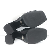 Prada Triangle Logo Sandals Black Satin Size 37 High Heel Slides
