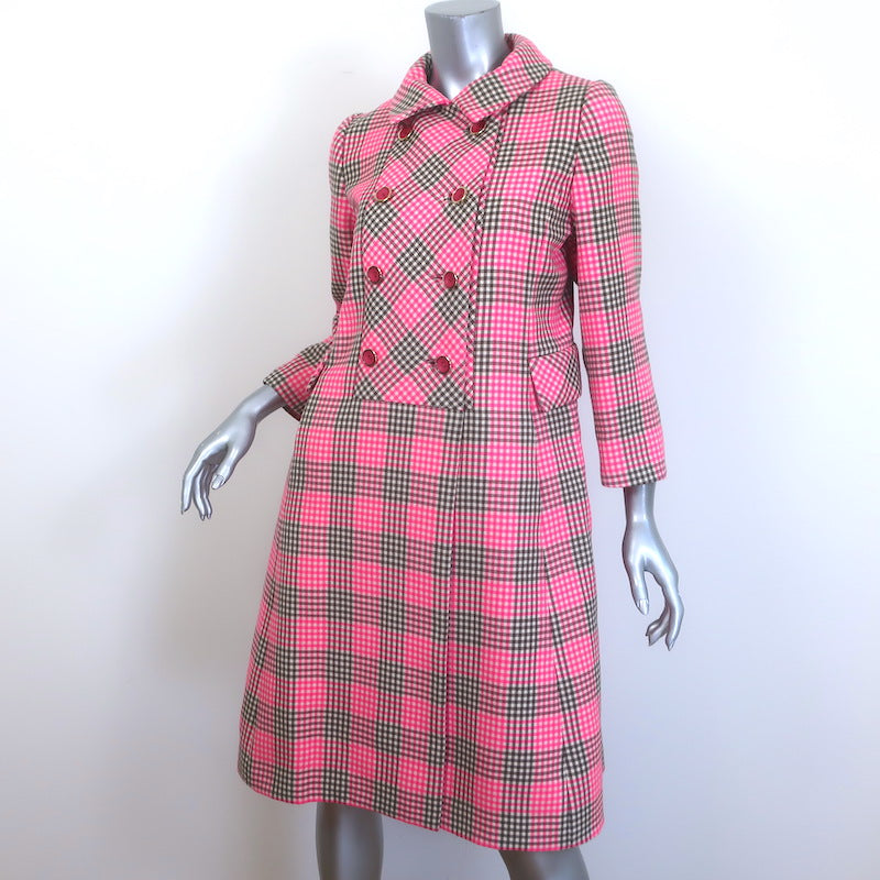 Vintage I. Magnin &amp; Co. Double Breasted Checked Coat Pink Size 6