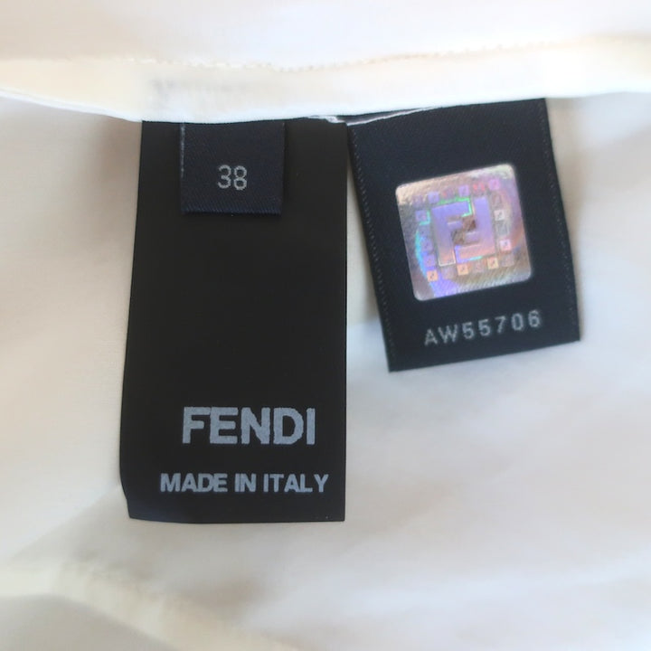 Fendi Flutter Sleeve Button-Up Blouse Ivory Silk Size 38