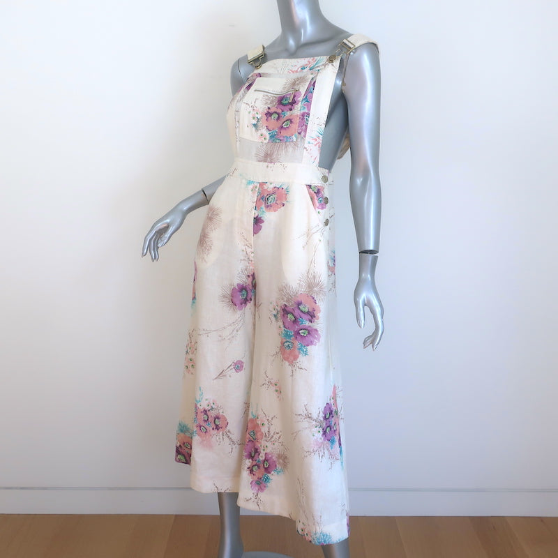 Zimmermann Jude Floral Print Overalls Cream Linen Size 1