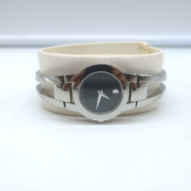Movado Amorosa Black Dial Watch Stainless Steel