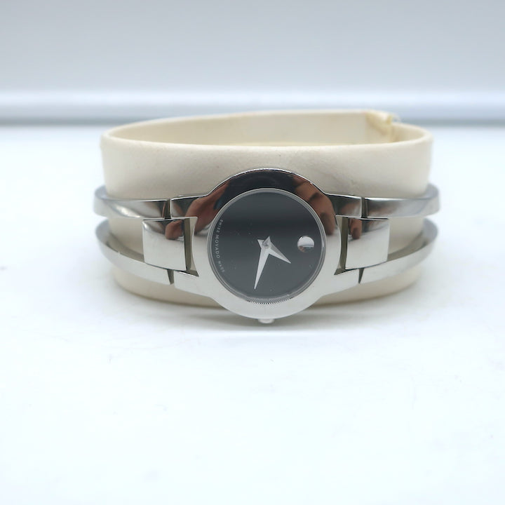 Movado Amorosa Black Dial Watch Stainless Steel