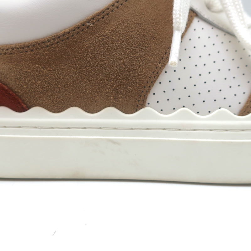 See by Chloe Lauren Low Top Sneakers White Leather &amp; Brown Suede Size 39