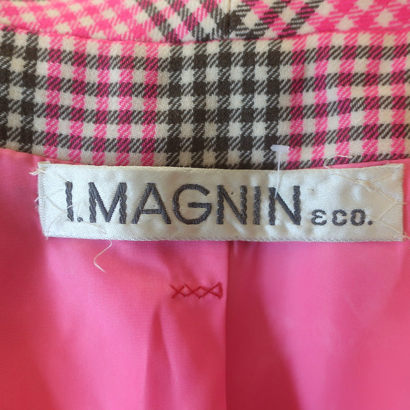 Vintage I. Magnin &amp; Co. Double Breasted Checked Coat Pink Size 6