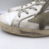 Golden Goose Superstar white leather sneakers with blue accents, authentic pre-owned luxury, size 38 (US 8)