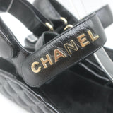 Chanel CC Quilted-Platform Dad Sandals Black Shiny Calfskin Leather Size 38
