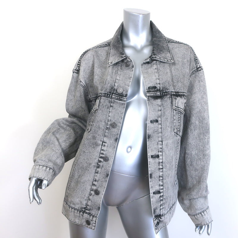Balenciaga Paris Flag Embroidered Denim Jacket Gray Cotton Size 36 Unisex