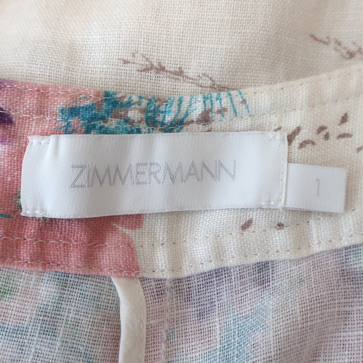 Zimmermann Jude Floral Print Overalls Cream Linen Size 1