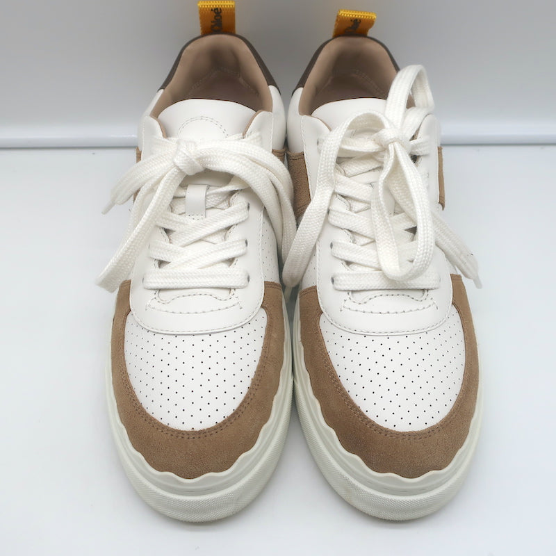 See by Chloe Lauren Low Top Sneakers White Leather &amp; Brown Suede Size 39