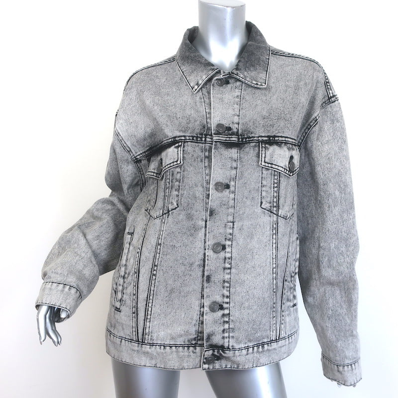 Balenciaga Paris Flag Embroidered Denim Jacket Gray Cotton Size 36 Unisex