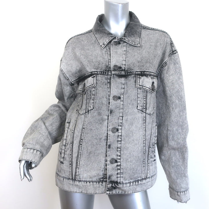 Balenciaga Paris Flag Embroidered Denim Jacket Gray Cotton Size 36 Unisex