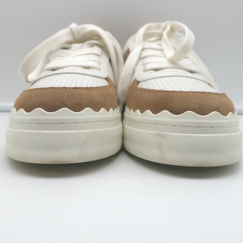 See by Chloe Lauren Low Top Sneakers White Leather &amp; Brown Suede Size 39
