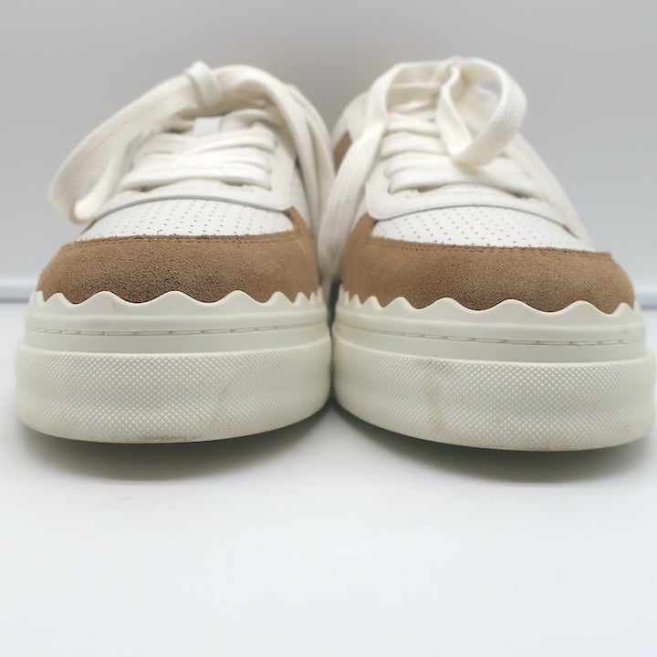 See by Chloe Lauren Low Top Sneakers White Leather &amp; Brown Suede Size 39