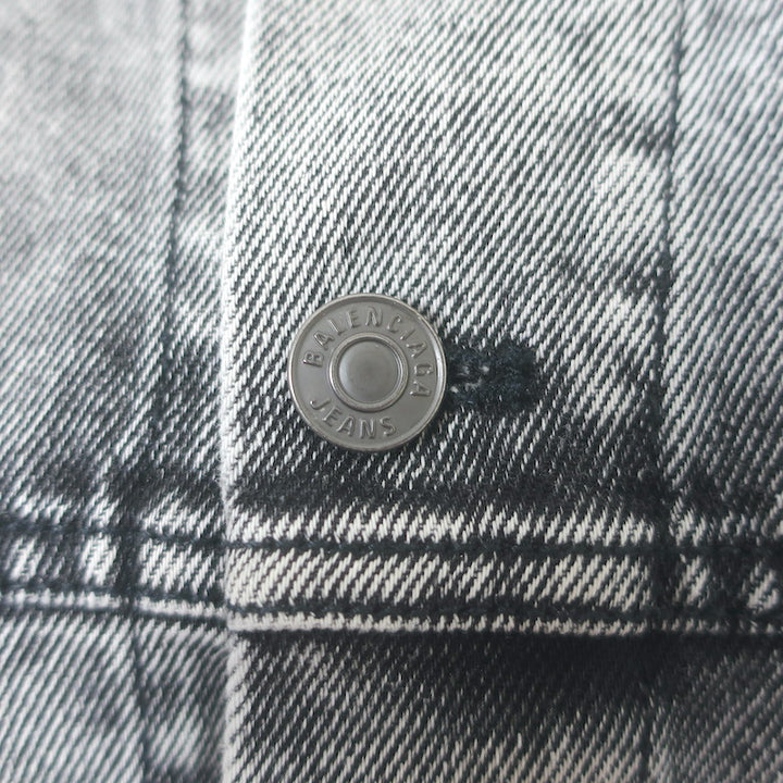 Balenciaga Paris Flag Embroidered Denim Jacket Gray Cotton Size 36 Unisex