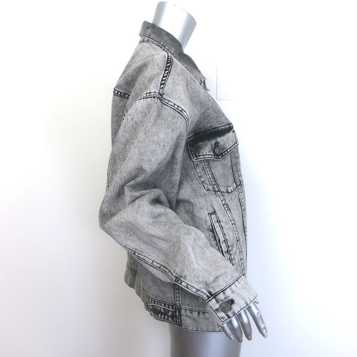 Balenciaga Paris Flag Embroidered Denim Jacket Gray Cotton Size 36 Unisex