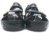 Chanel CC Quilted-Platform Dad Sandals Black Shiny Calfskin Leather Size 38