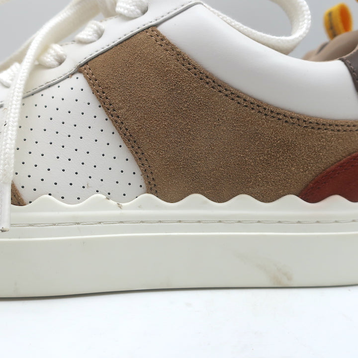 See by Chloe Lauren Low Top Sneakers White Leather &amp; Brown Suede Size 39