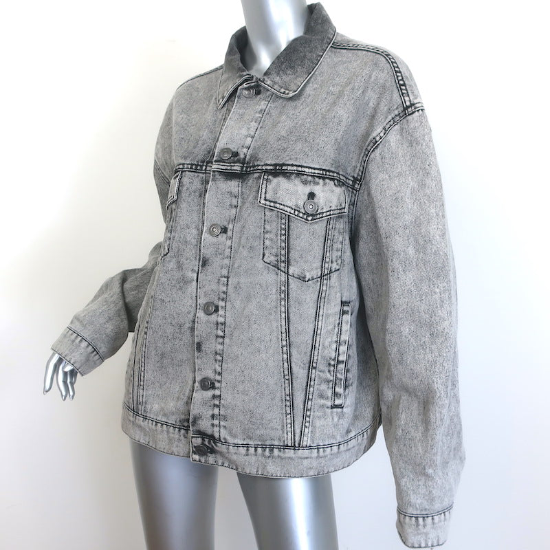 Balenciaga Paris Flag Embroidered Denim Jacket Gray Cotton Size 36 Unisex