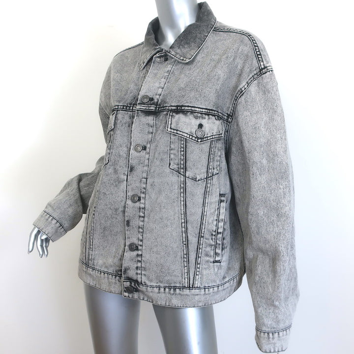 Balenciaga Paris Flag Embroidered Denim Jacket Gray Cotton Size 36 Unisex