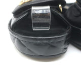 Chanel CC Quilted-Platform Dad Sandals Black Shiny Calfskin Leather Size 38