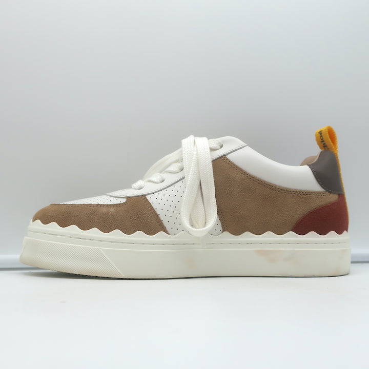 See by Chloe Lauren Low Top Sneakers White Leather &amp; Brown Suede Size 39