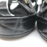 Chanel CC Quilted-Platform Dad Sandals Black Shiny Calfskin Leather Size 38