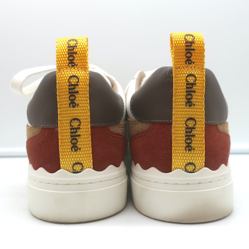 See by Chloe Lauren Low Top Sneakers White Leather &amp; Brown Suede Size 39