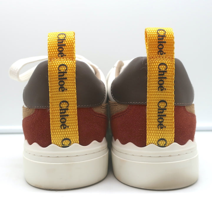See by Chloe Lauren Low Top Sneakers White Leather &amp; Brown Suede Size 39