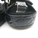 Chanel CC Quilted-Platform Dad Sandals Black Shiny Calfskin Leather Size 38
