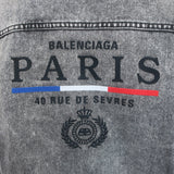 Balenciaga Paris Flag Embroidered Denim Jacket Gray Cotton Size 36 Unisex