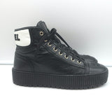 Chanel Platform High Top Sneakers Black Leather Size 38