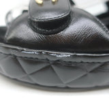 Chanel CC Quilted-Platform Dad Sandals Black Shiny Calfskin Leather Size 38