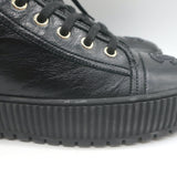 Chanel Platform High Top Sneakers Black Leather Size 38