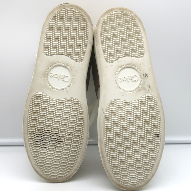 See by Chloe Lauren Low Top Sneakers White Leather &amp; Brown Suede Size 39