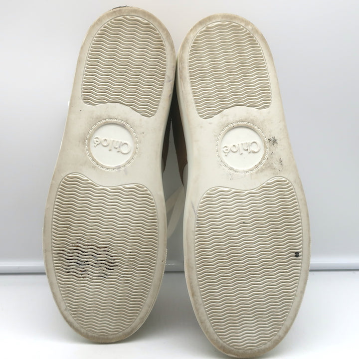 See by Chloe Lauren Low Top Sneakers White Leather &amp; Brown Suede Size 39