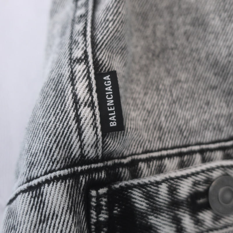 Balenciaga Paris Flag Embroidered Denim Jacket Gray Cotton Size 36 Unisex