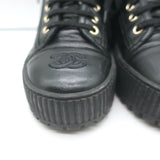 Chanel Platform High Top Sneakers Black Leather Size 38