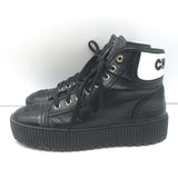 Chanel Platform High Top Sneakers Black Leather Size 38