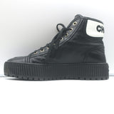 Chanel Platform High Top Sneakers Black Leather Size 38