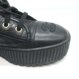 Chanel Platform High Top Sneakers Black Leather Size 38