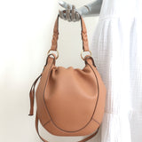 Ulla Johnson Hilma Drawstring Bucket Bag Beige Leather Medium Crossbody NEW